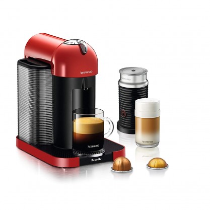 Nespresso Vertuo Coffee and Espresso Machine Bundle with Aeroccino Milk Frother, Red 